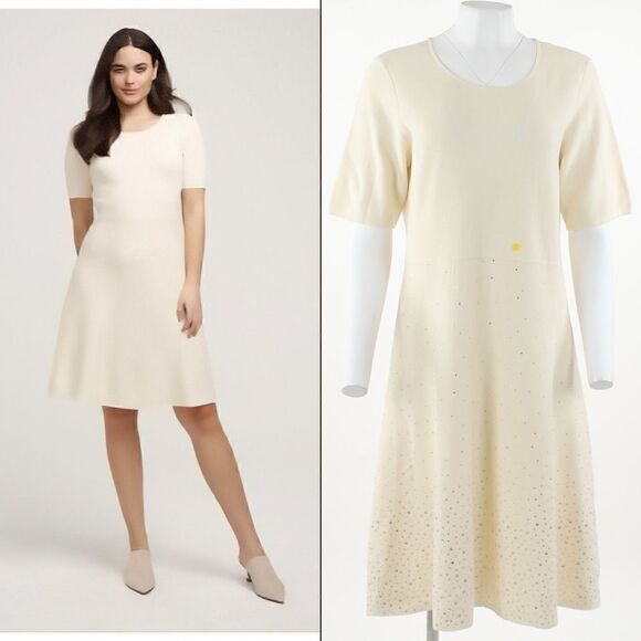 Anne Klein Embellished-Skirt A-Line Dress in Ivory - Picture 1 of 6